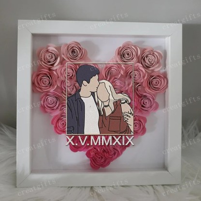 Personalized Different Styles Couple Portrait Flower Shadow Box