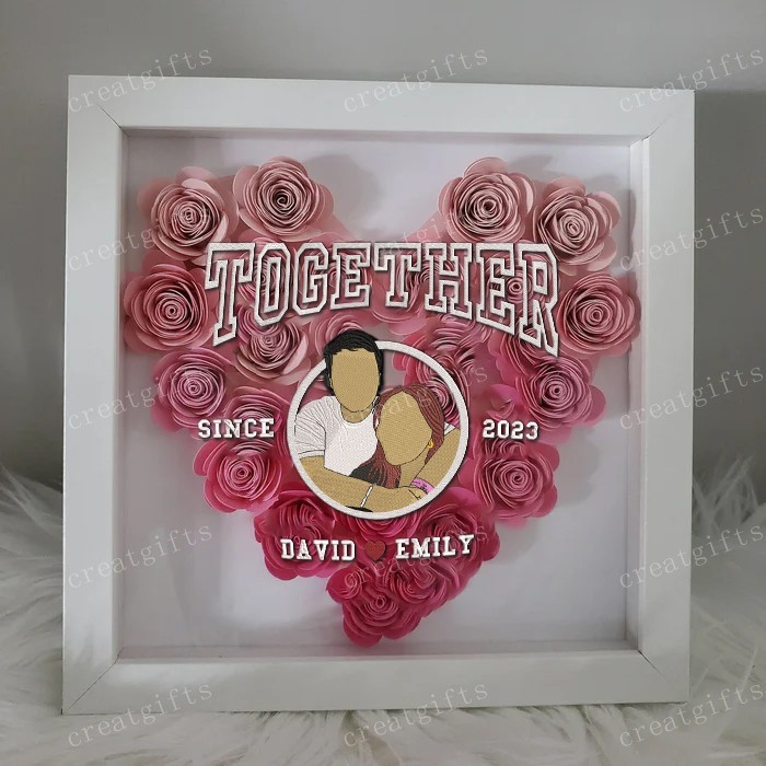 Personalized Different Styles Couple Portrait Flower Shadow Box