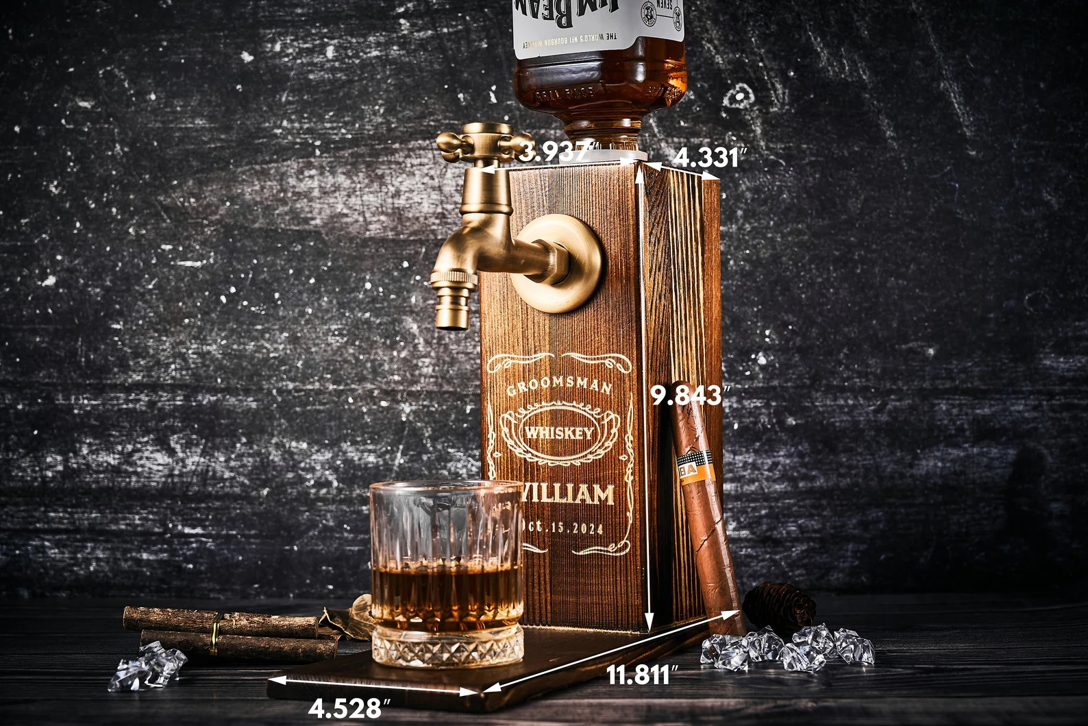 Personalized Wooden Whiskey Dispenser,Engraved Liquor Dispenser,Fathers Day Gift,Bar,Pub and Pub Shed,Wine,Vodka,Bourbon,Wood Drink Fountain-Creatgifts
