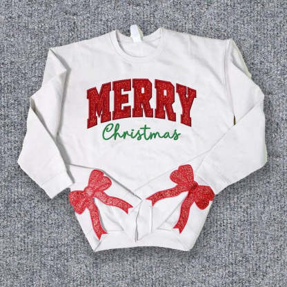 Personalized Green/Red Merry Christmas Bow Side Sweatshirt