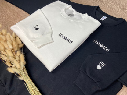 Custom Embroidered Roman Numeral Date Couple's Crewneck - Buy 2 Get Free Shipping