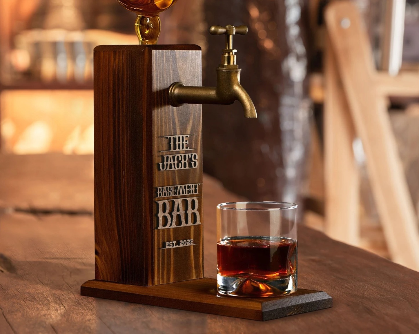 Personalized Embossed Name Wooden Whiskey Dispenser, Wood Dispenser, Liquor Dispenser, Home Bar Decor, Beverage Dispenser, Bar Decor-Creatgifts
