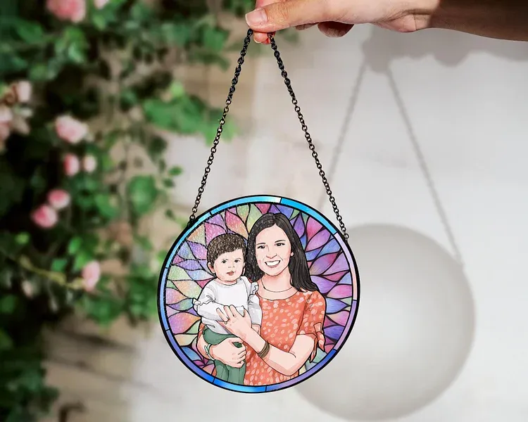 Personalized Grandma Portrait Suncatcher Window Hanging