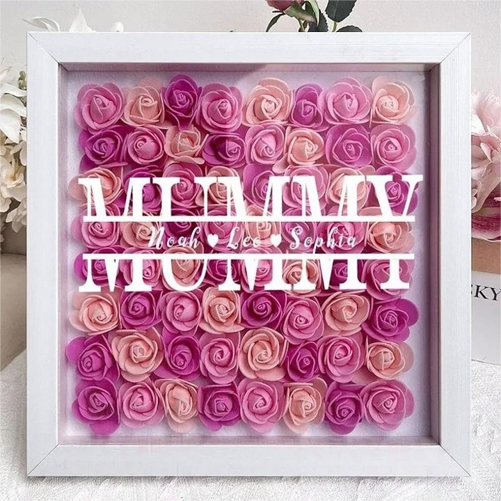 Personalized Mum Flower Shadow Box With Kids Name