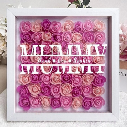 Personalized Mum Flower Shadow Box With Kids Name