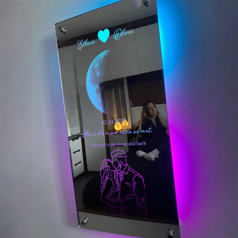 🌙Custom Valentine's Day Silhouette Photo Anniversary Moon Phase Mirror Light