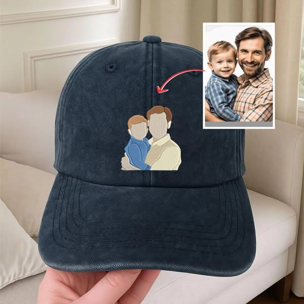 Line Art Portrait Embroidered with Roman Numerals Date on Dad Hat | Couples Embroidery Dad Hat