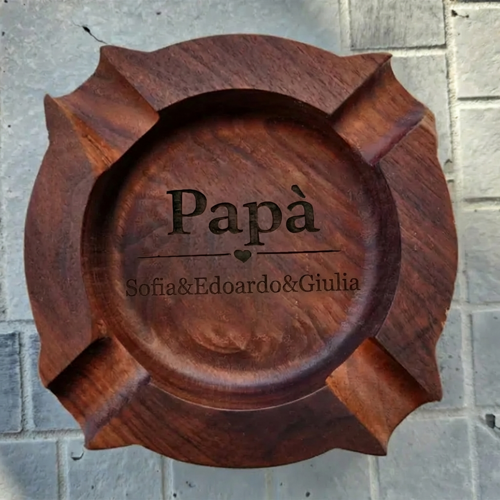 Custom Engraved Cigar Ashtray in Solid Walnut – Perfect Gift for Dad