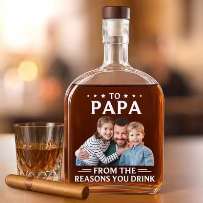 🥃 Custom Engraved Whiskey Bottle with Photo – Meaningful Father’s Day Gift for Dad, Grandpa