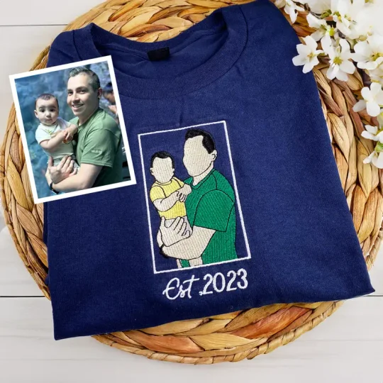 Custom Dad Hoodie - Embroidered Dad Portrait Sweatshirt From Picture