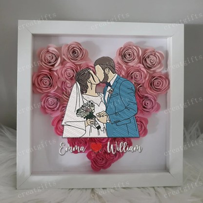 Personalized Different Styles Couple Portrait Flower Shadow Box