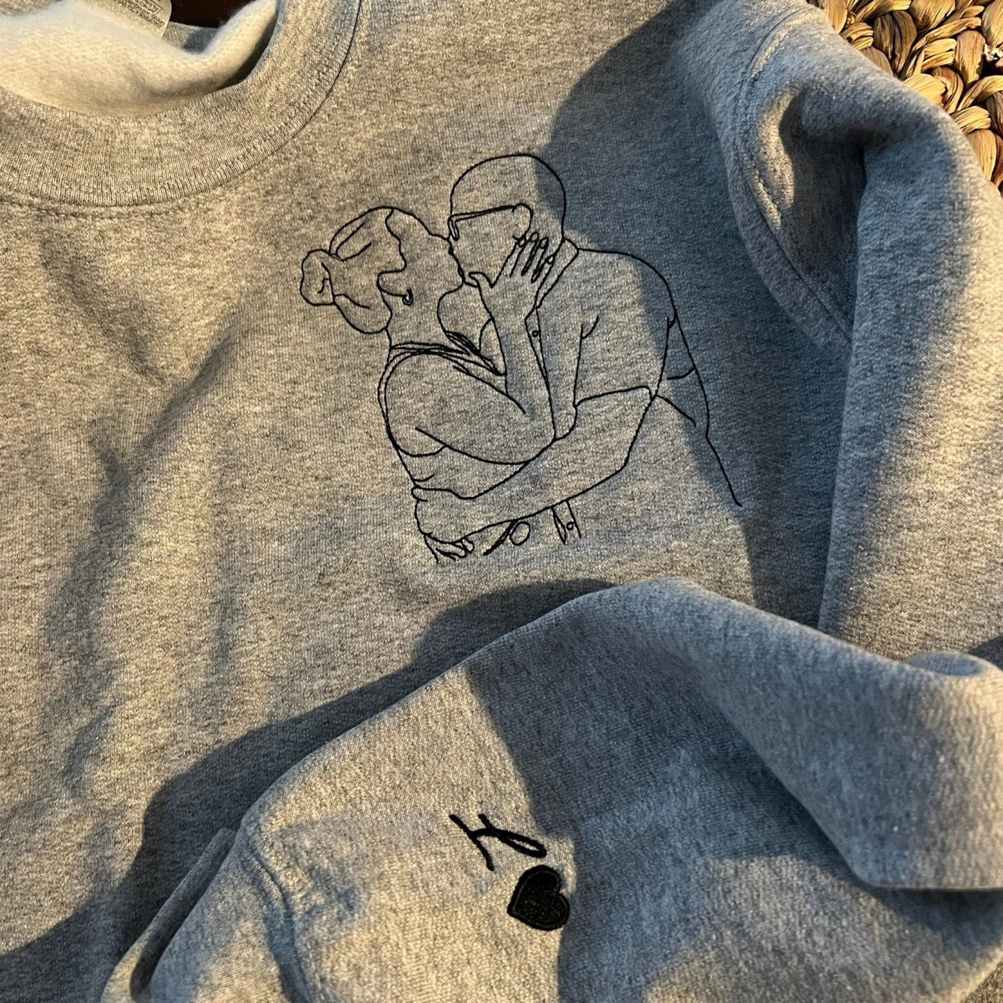 Custom Embroidered Hoodies for Couples – Matching Outline Portrait from Photo