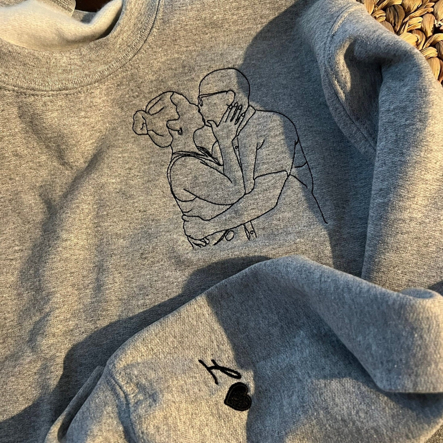 Custom Embroidered Hoodies for Couples – Matching Outline Portrait from Photo