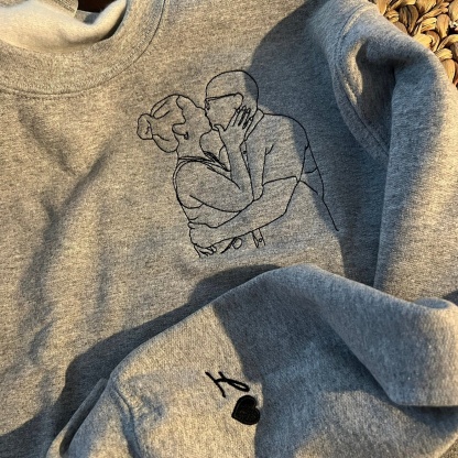 Custom Embroidered Hoodies for Couples – Matching Outline Portrait from Photo