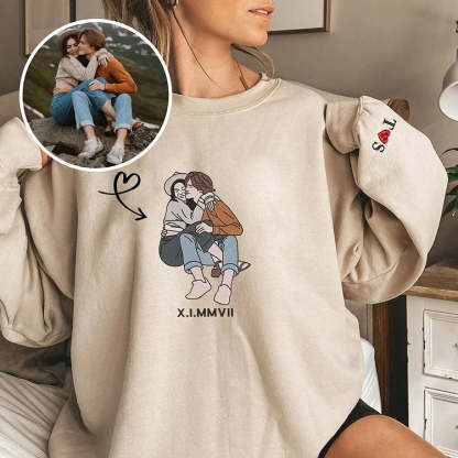Custom Embroidered Portrait Sweatshirt - Personalized Portrait from Your Photo, Embroidered Design with Roman Numerals-Creatgifts