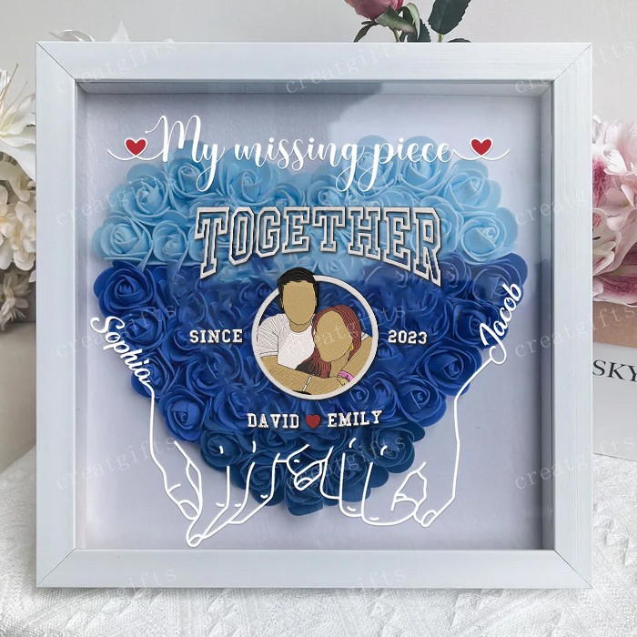 Personalized Different Styles Couple Portrait Flower Shadow Box