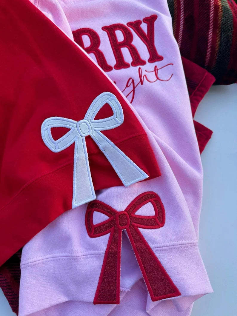 Personalized Green/Red Merry Christmas Bow Side Sweatshirt