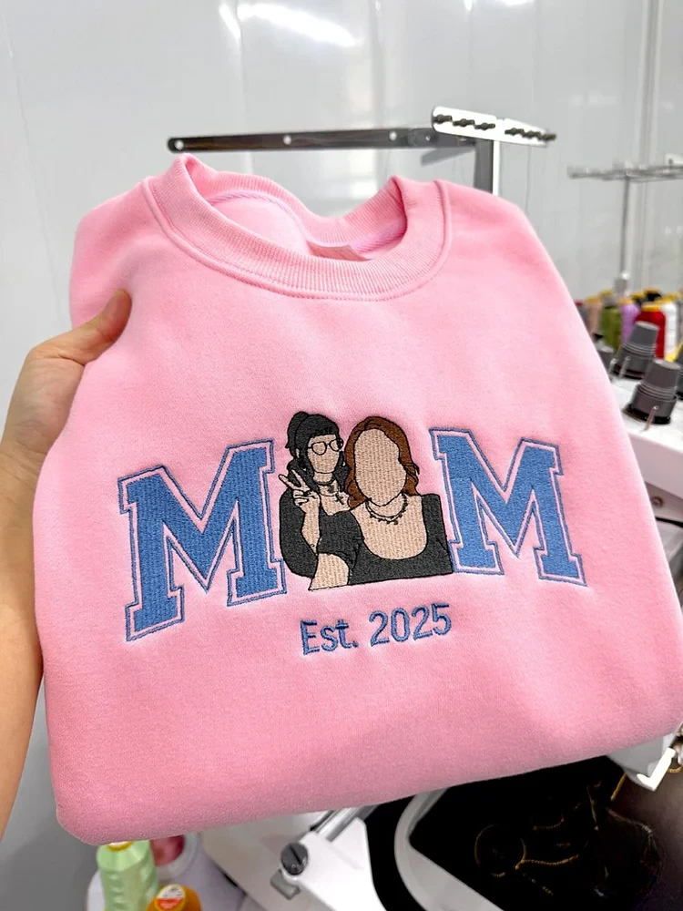 Custom Embroidered Mum, Mama Sweatshirt with Photo, Kids Portrait Hoodie, Mother’s Day Gift for Mum