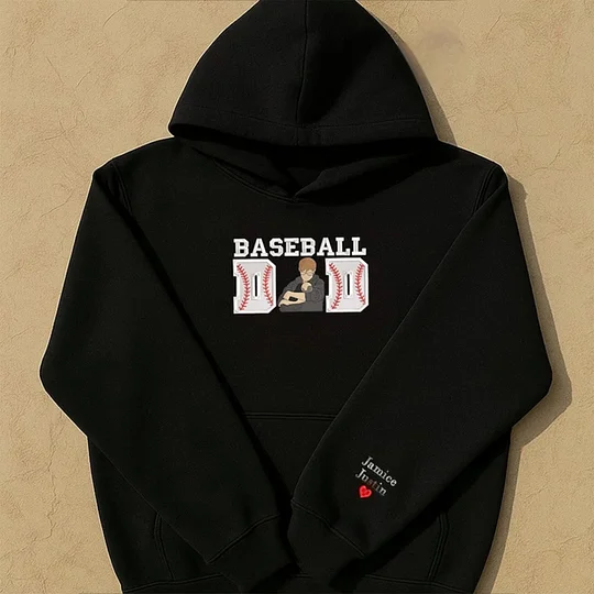 Baseball Dad Custom Portrait Embroidered Sweatshirt, Father Day Sweatshirt, Gift For Dad