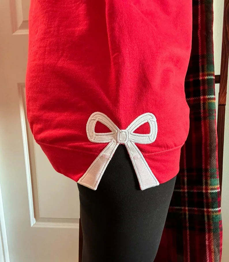 Personalized Green/Red Merry Christmas Bow Side Sweatshirt
