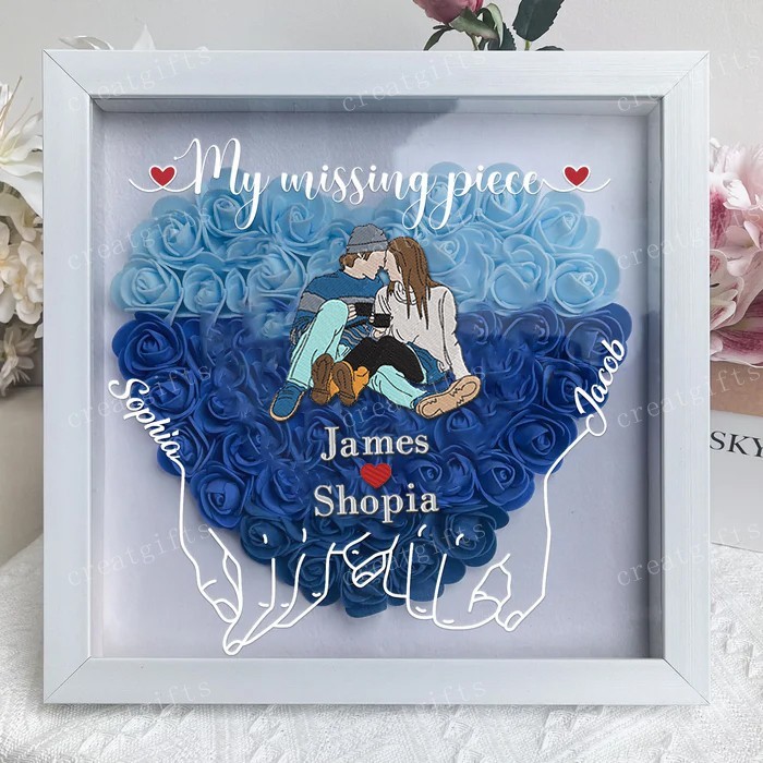 Custom Couple Photo Portrait Flower Shadow Box