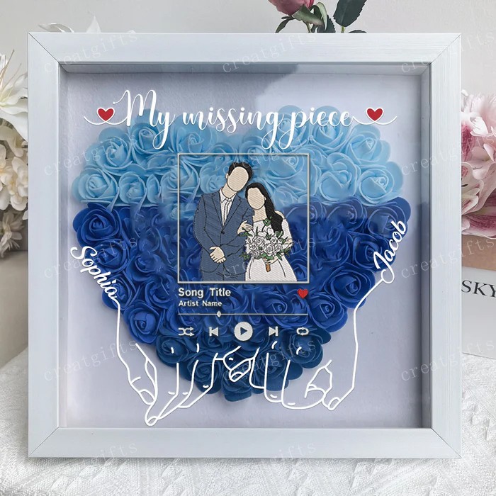 Personalized Different Styles Couple Portrait Flower Shadow Box