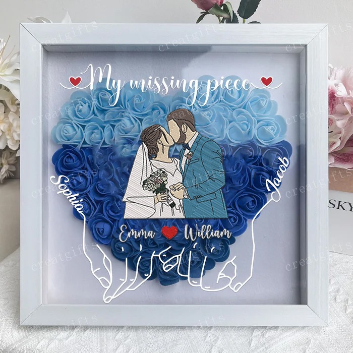 Custom Couple Photo Portrait Flower Shadow Box