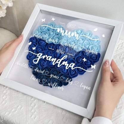 Personalized First Mom Now Grandma Flower Shadow Box, Shadowbox Heart Mom Frame Gift