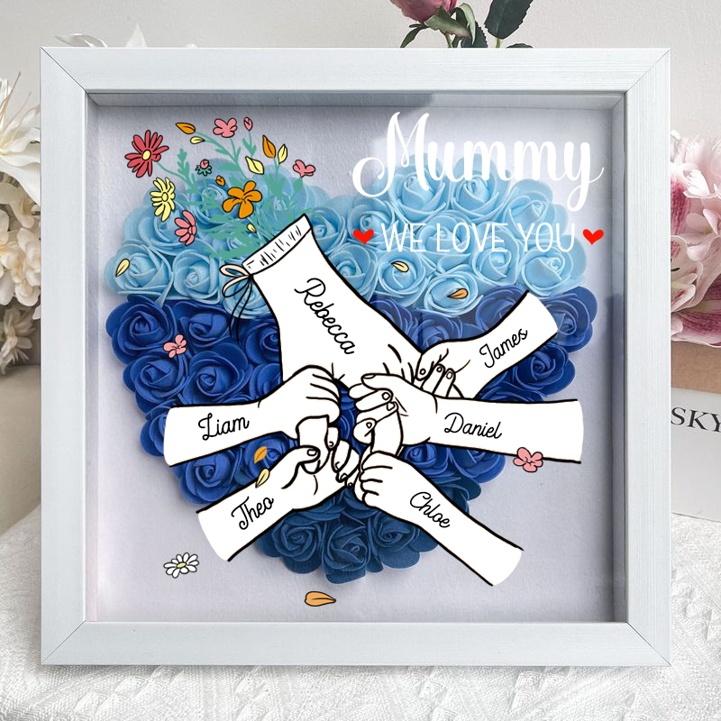 We Love You Mummy Hand Holding - Personalized Flower Shadow Box 