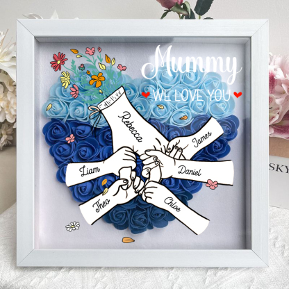 We Love You Mummy Hand Holding - Personalized Flower Shadow Box 