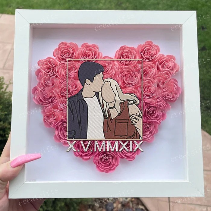 Personalized Couple Portrait Flower Shadow Box