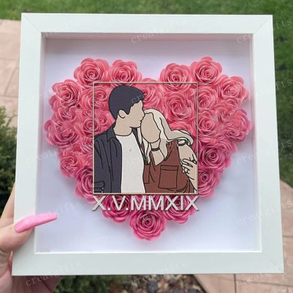 Personalized Couple Portrait Flower Shadow Box