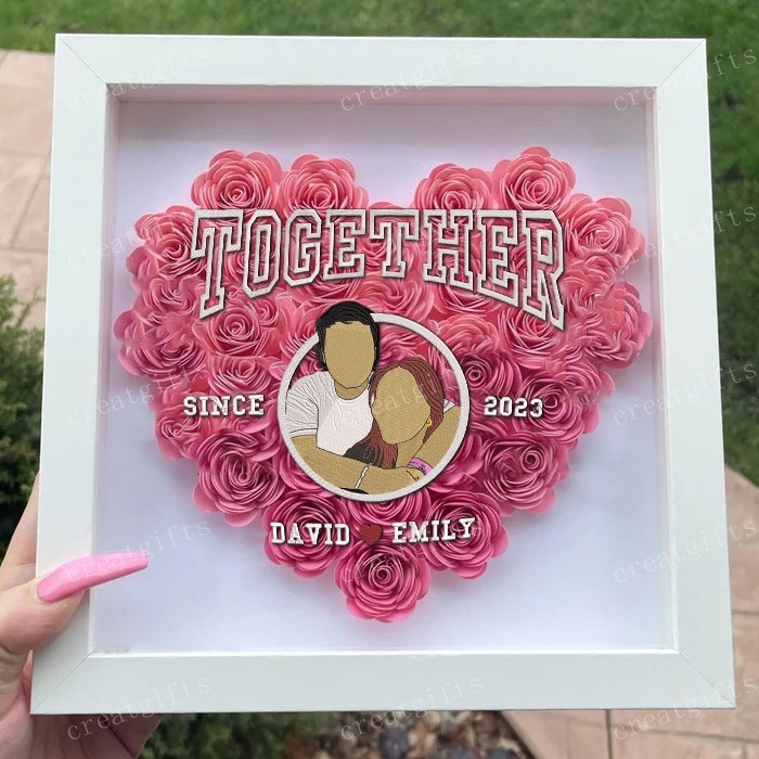 Personalized Couple Portrait Flower Shadow Box