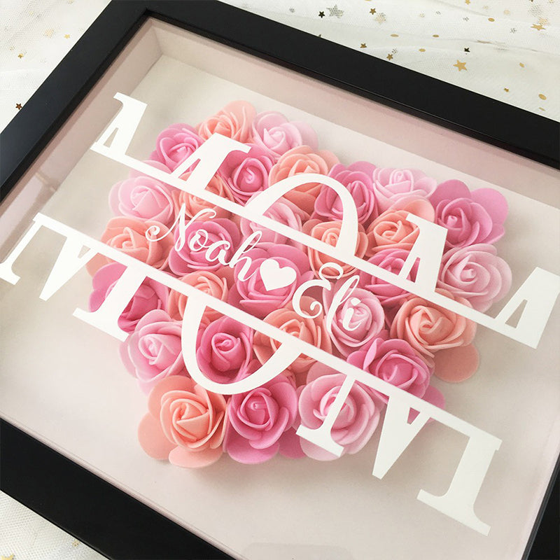 Personalized Flower Heart Shadow Flower Box For Mom , Custom Name Rose Frame