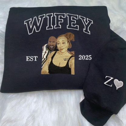 Personalized Photo with Facial Details & EST Year - Custom Embroidered Portrait Sweatshirt, Unique Gift for Loved Ones🧵💖-Creatgifts