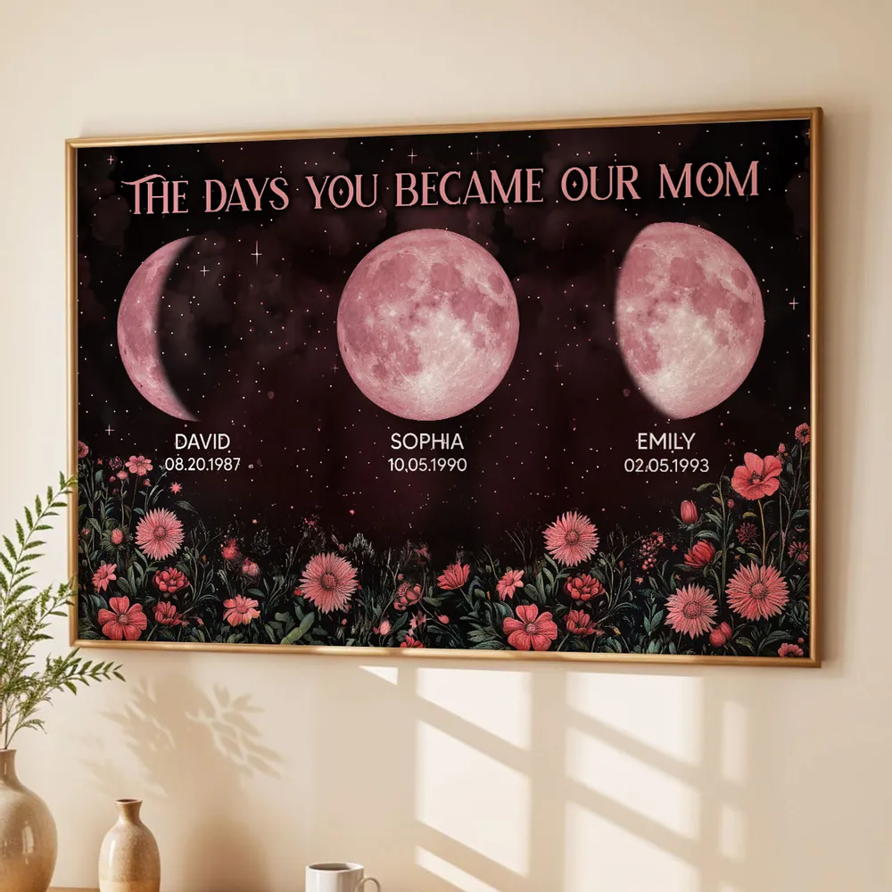  Vintage Flowers The Days You Became Our Mom Personalized Pink Birthday Moon Phase Frame