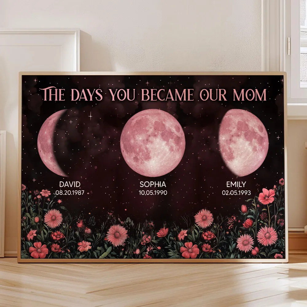  Vintage Flowers The Days You Became Our Mom Personalized Pink Birthday Moon Phase Frame