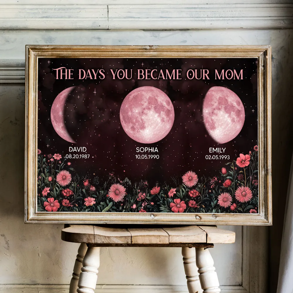  Vintage Flowers The Days You Became Our Mom Personalized Pink Birthday Moon Phase Frame