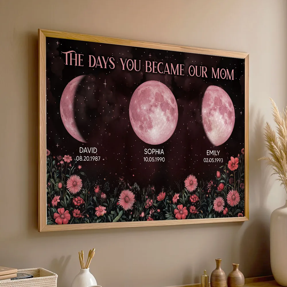  Vintage Flowers The Days You Became Our Mom Personalized Pink Birthday Moon Phase Frame
