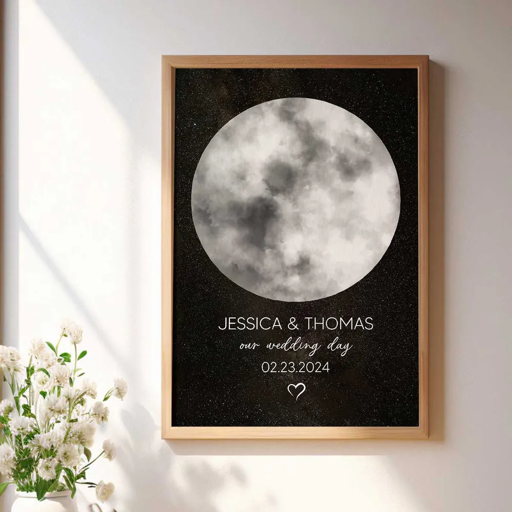 Couple Special Custom Moon Phases Anniversary Date Personalized Poster, Anniversary Gift, Wedding Gift For Couple