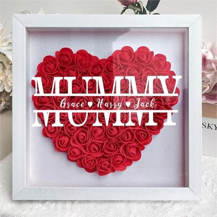 Personalized Mum Flower Shadow Box With Kids Name