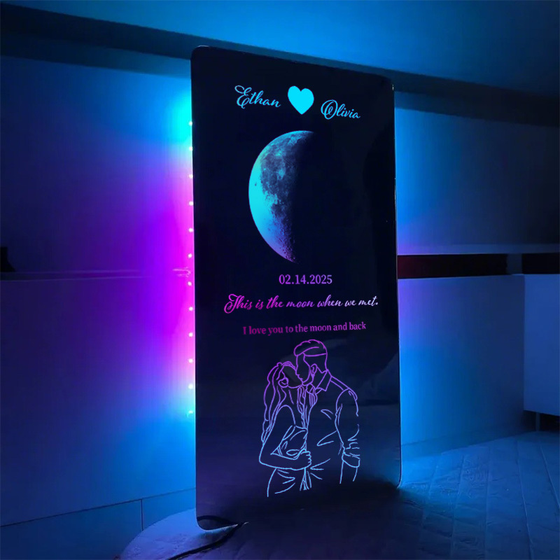 🌙Custom Valentine's Day Silhouette Photo Anniversary Moon Phase Mirror Light