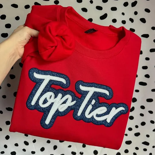 Custom Double Stack Glitter Embroidered Team Sweatshirt Hoodie T-shirt, Sports Mom Tshirt