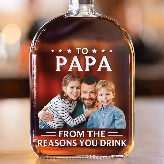 🥃 Custom Engraved Whiskey Bottle with Photo – Meaningful Father’s Day Gift for Dad, Grandpa