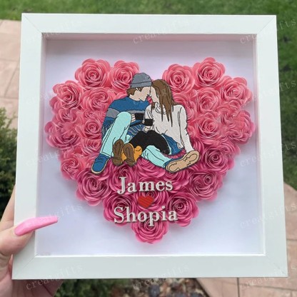 Personalized Couple Portrait Flower Shadow Box