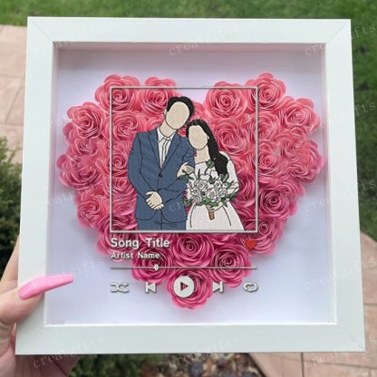 Personalized Couple Portrait Flower Shadow Box