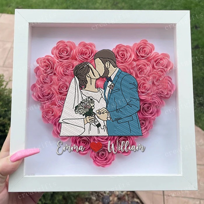 Personalized Couple Portrait Flower Shadow Box