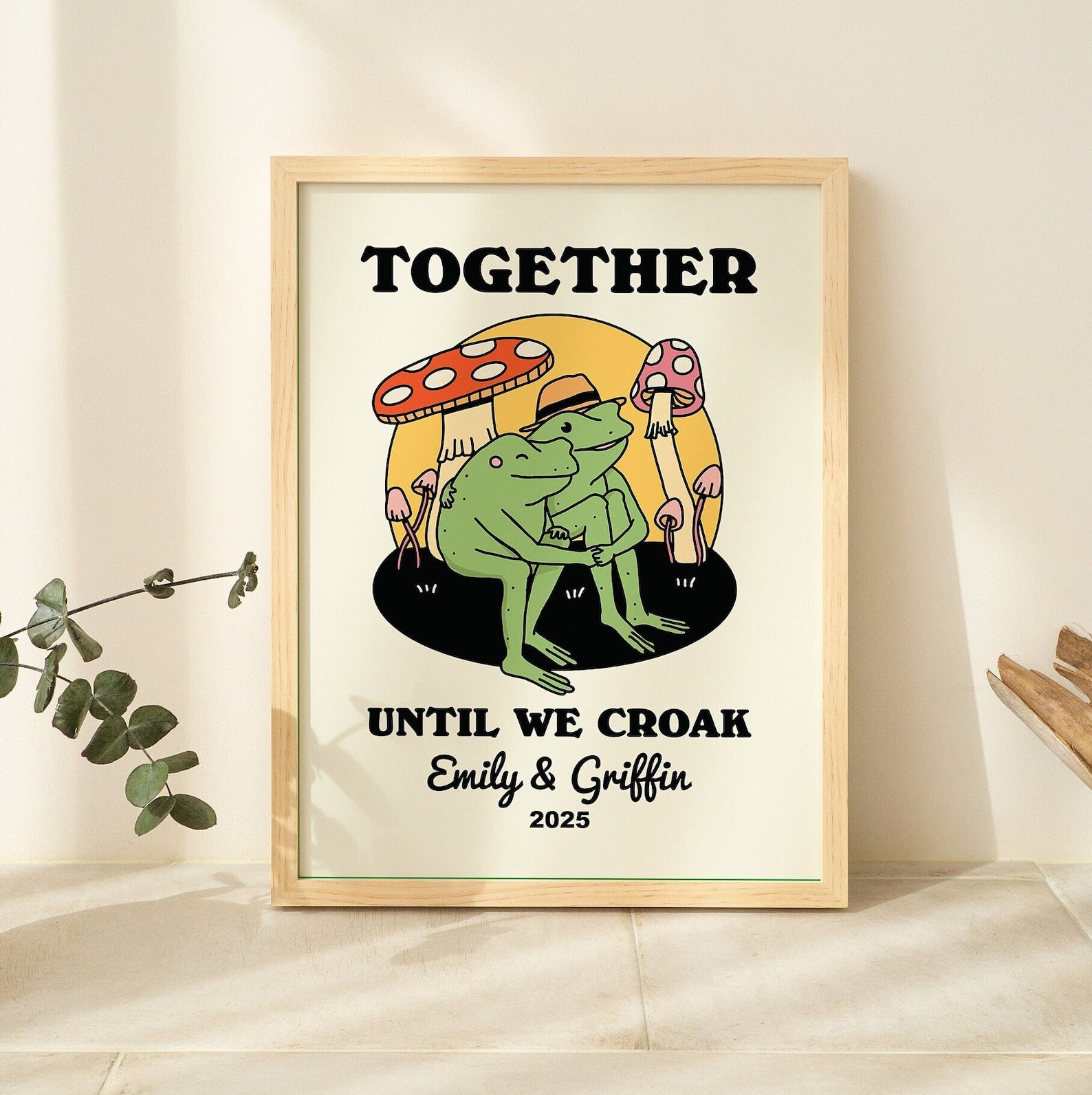 50%OFF⭐️Personalized Frog Couple Print, Custom Frog Illustration Frame Art