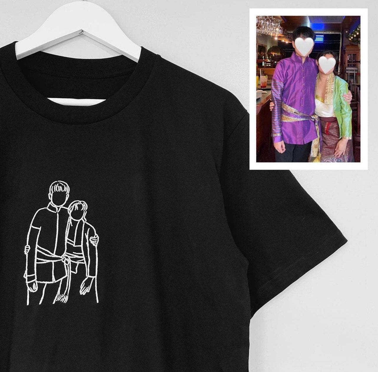 Custom Embroidered Hoodies for Couples – Matching Outline Portrait from Photo