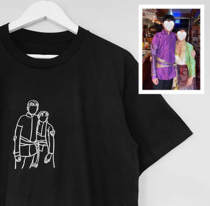 Custom Embroidered Hoodies for Couples – Matching Outline Portrait from Photo